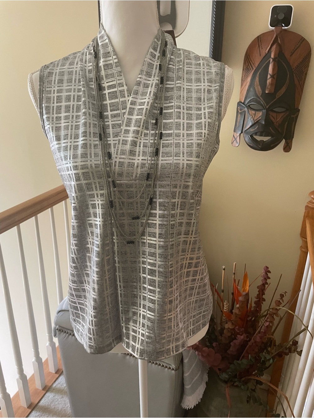 BYdesign Sleeveless Top in Metallic Plaid- NWT